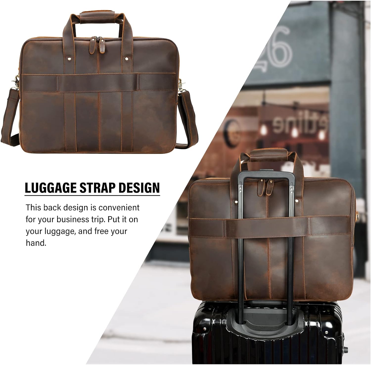 Large Leather Business Briefcase for Men 18" Napa Leather Laptop Case Messenger Bag Fits 17.3" Laptop (Black) - Image 6